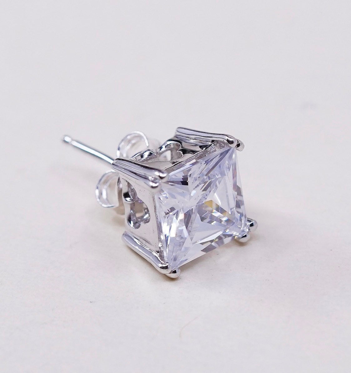 vtg sterling silver square clear CZ studs, fashion minimalist earrings