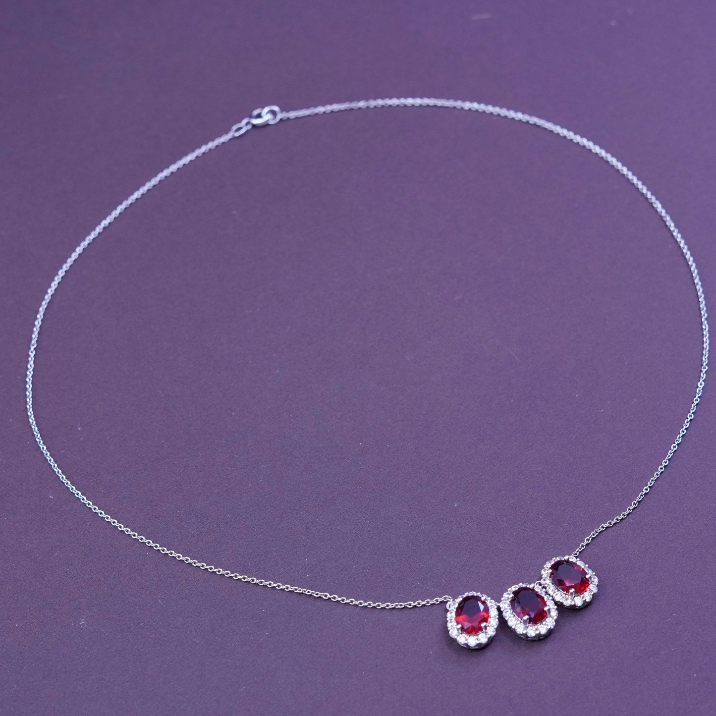 18”, sterling silver handmade necklace, 925 circle chain with oval ruby pendant