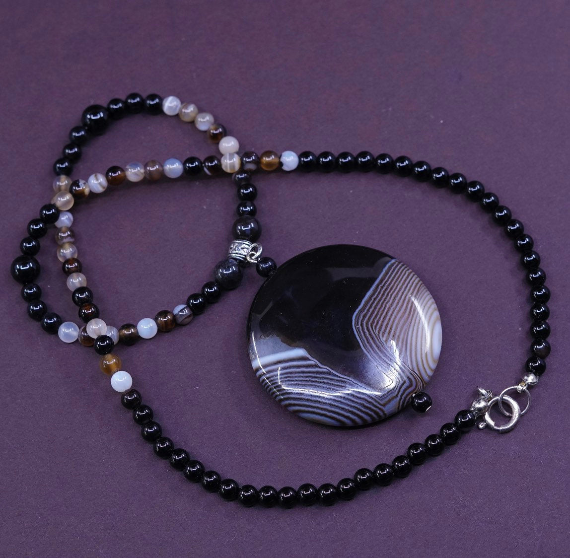 20”, sterling silver handmade necklace, 925 clasp W gemstone N agate pendant