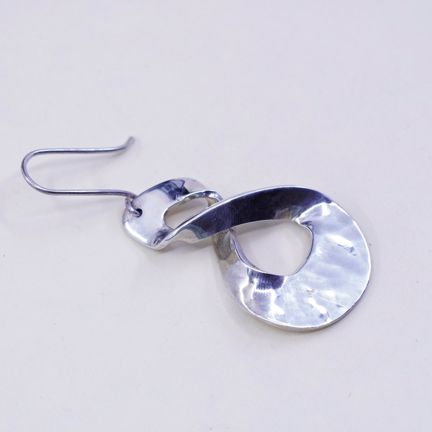 Vintage Sterling silver handmade earrings, hammered 925 infinity loop dangle