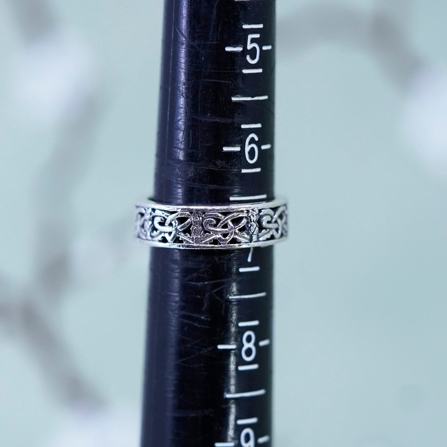 Size 6.5, Vintage sterling silver handmade filigree ring, 925 irish knot band