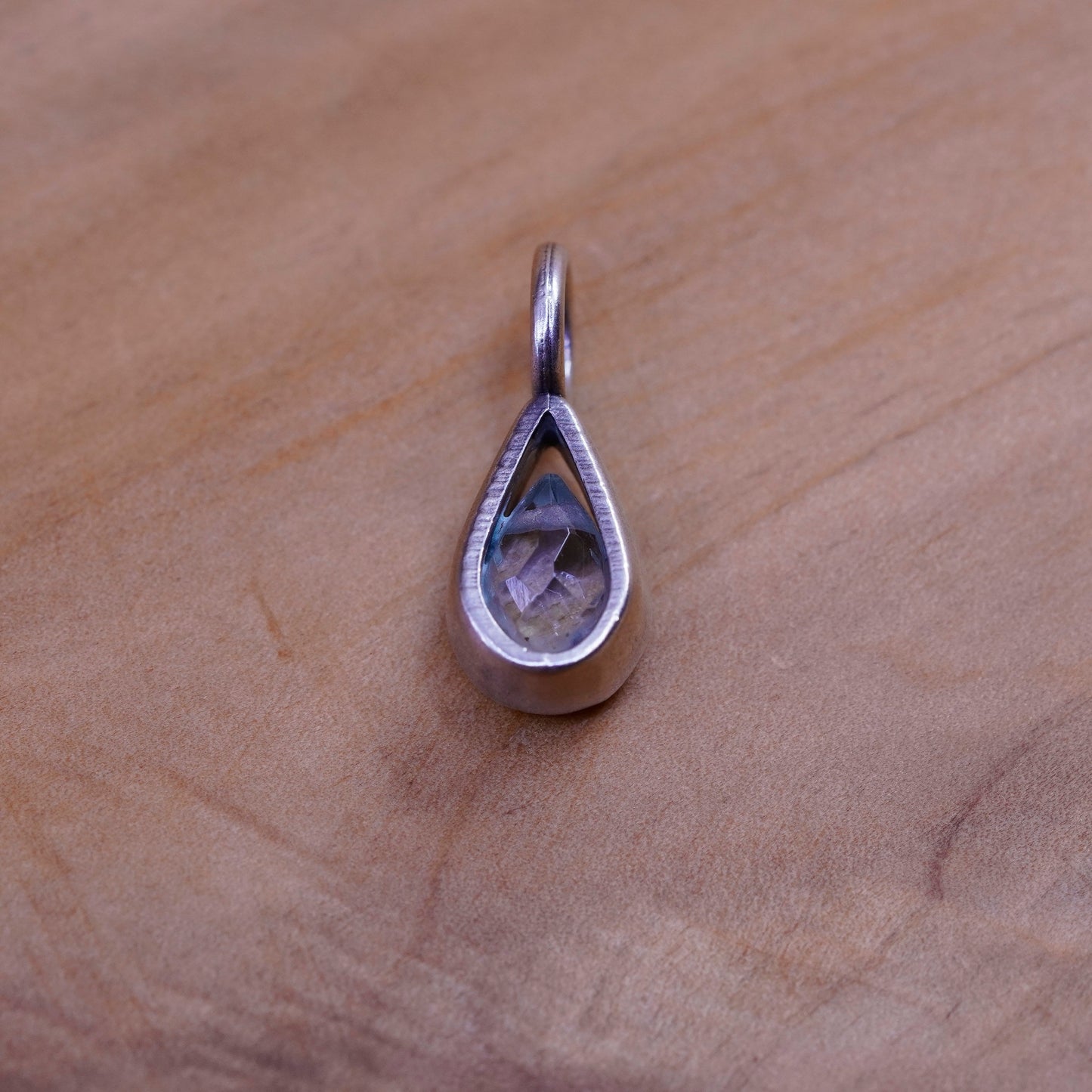 Vintage Sterling silver handmade pendant, 925 charm with teardrop topaz