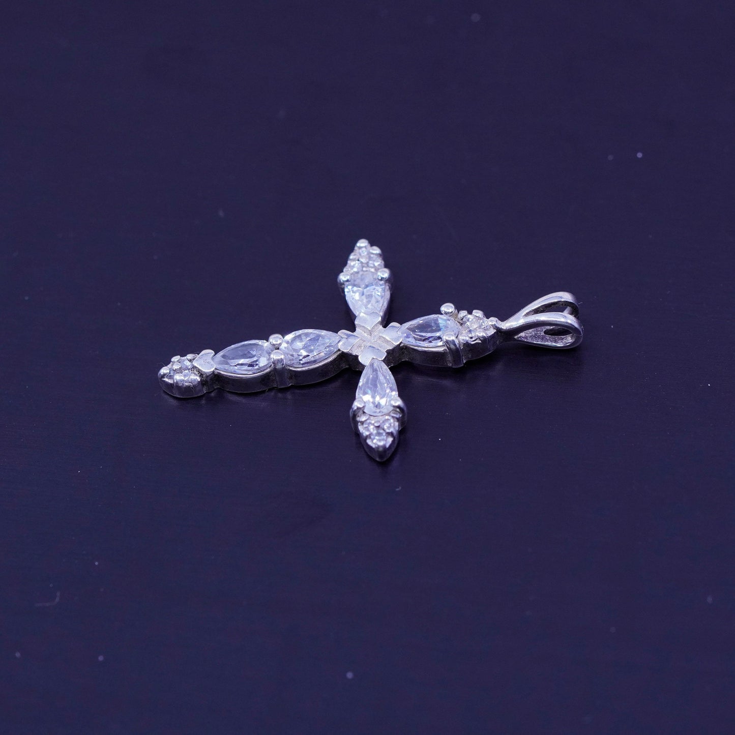 antique RJ sterling 925 silver cross pendant with Cz