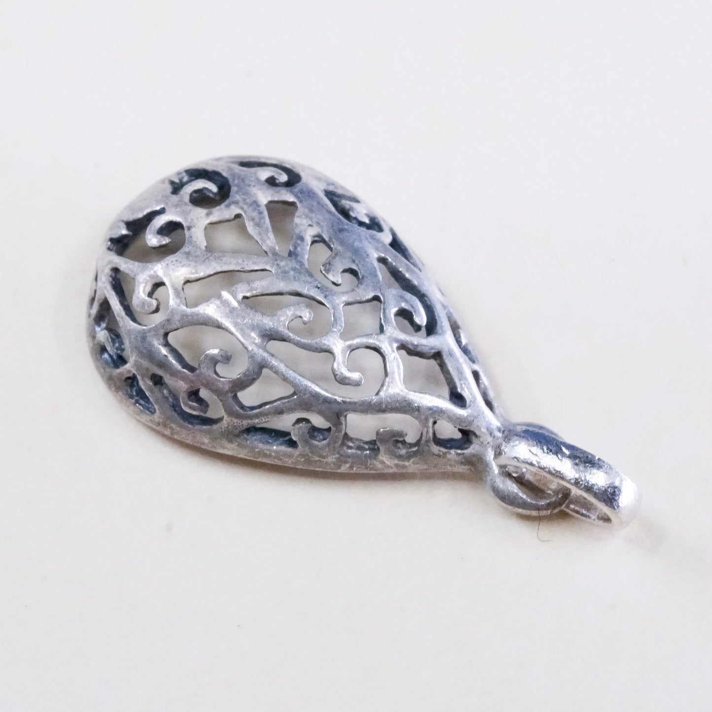 vintage sterling silver handmade pendant, 925 filigree teardrop charm