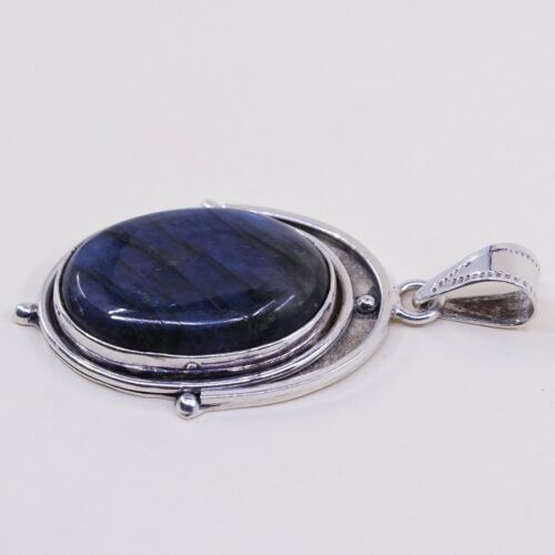 Vtg Sterling Silver Handmade Teardrop Pendant With Labradorite, Stamped 925