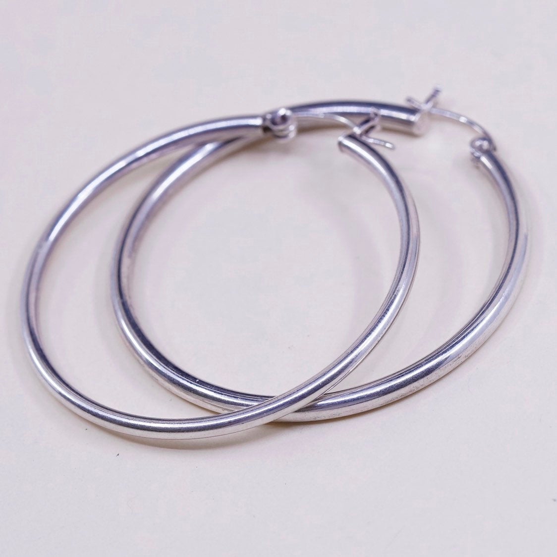 1.75" vtg sterling silver loop earrings, fashion primitive hoops