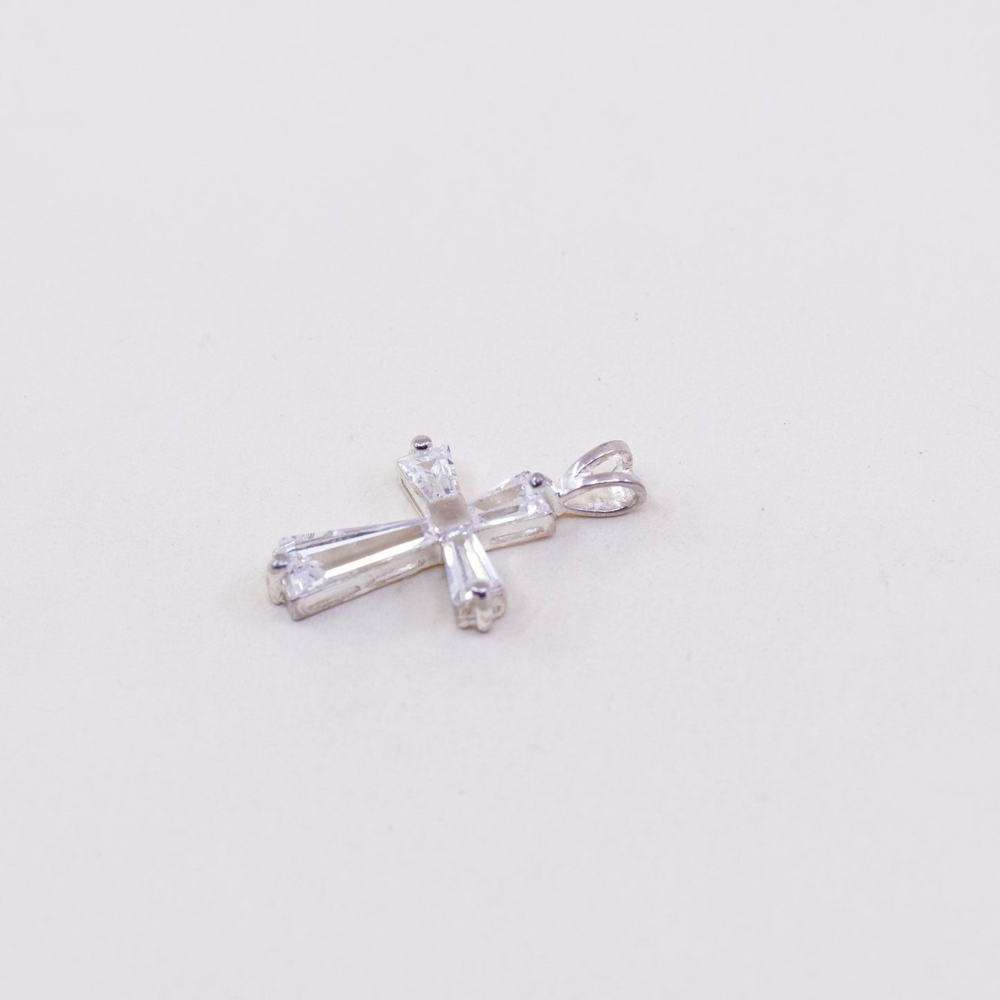 Vintage sterling silver pendant, 925 cross handmade pendant with Cz