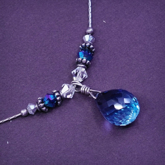 17”, sterling silver handmade necklace, 925 snake chain teardrop topaz pendant