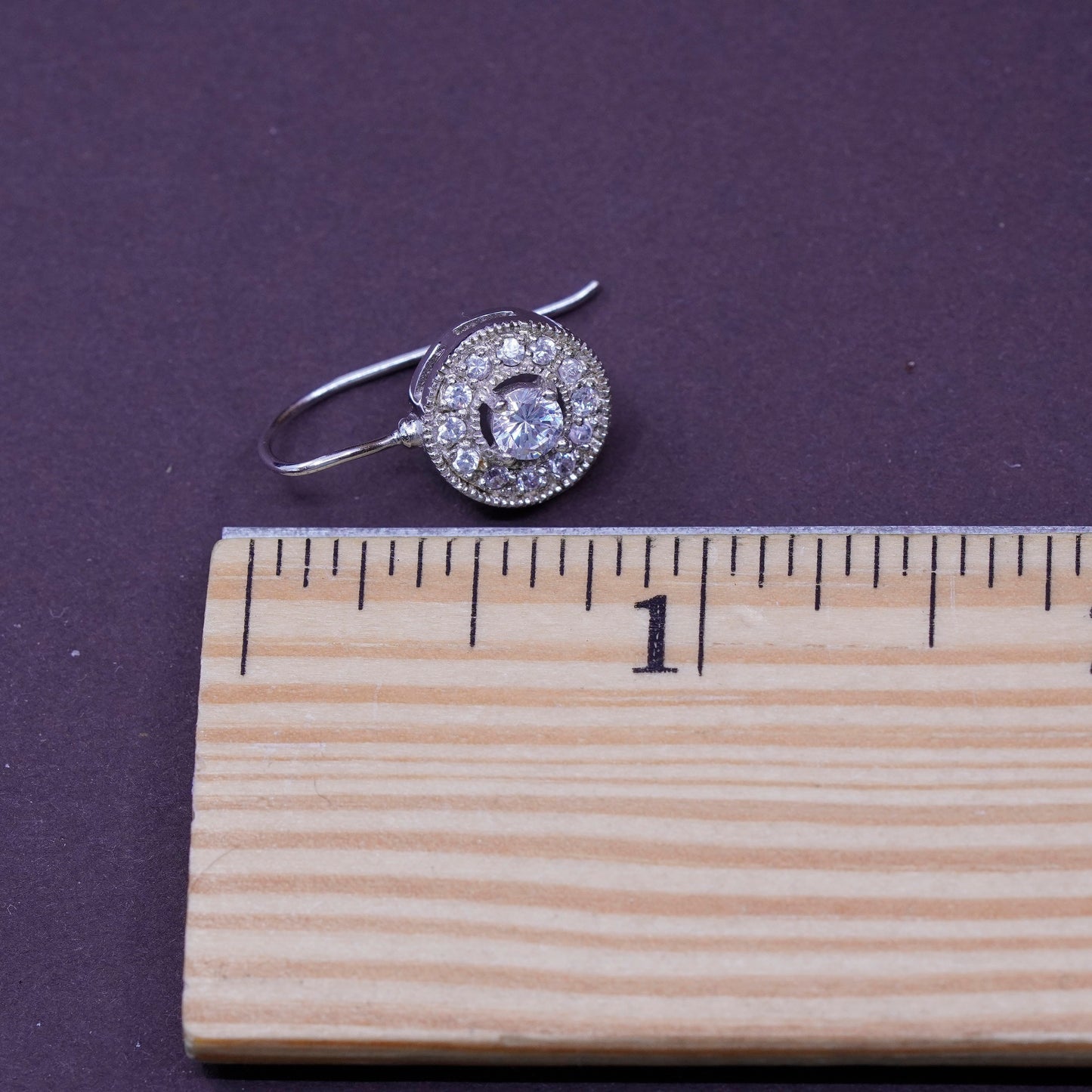 Vintage ATI Sterling silver earrings, 925 drops with cluster Cz Around