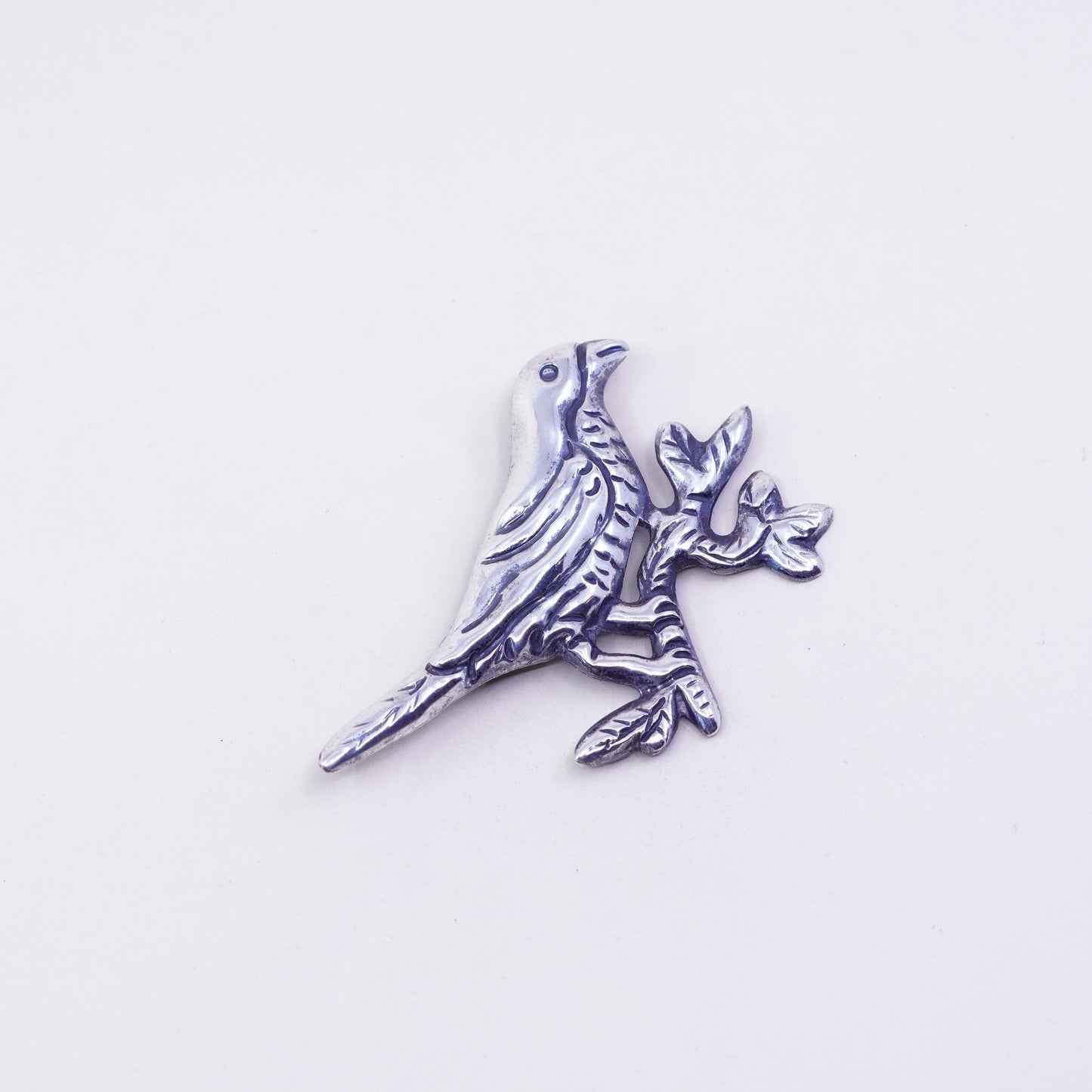 Vintage Mexico sterling silver handmade brooch, huge 925 bird pin