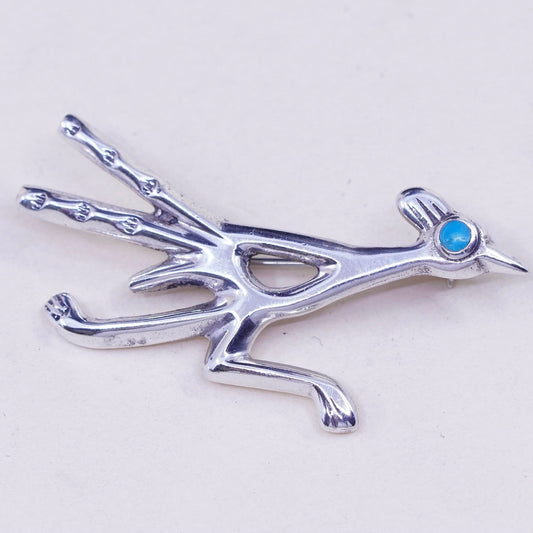 Navajo sterling silver handmade brooch, 925 roadrunner bird pin turquoise