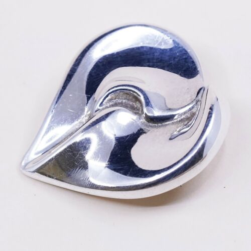 Vintage airess Sterling silver handmade brooch, Modern Puffy 925 heart pin