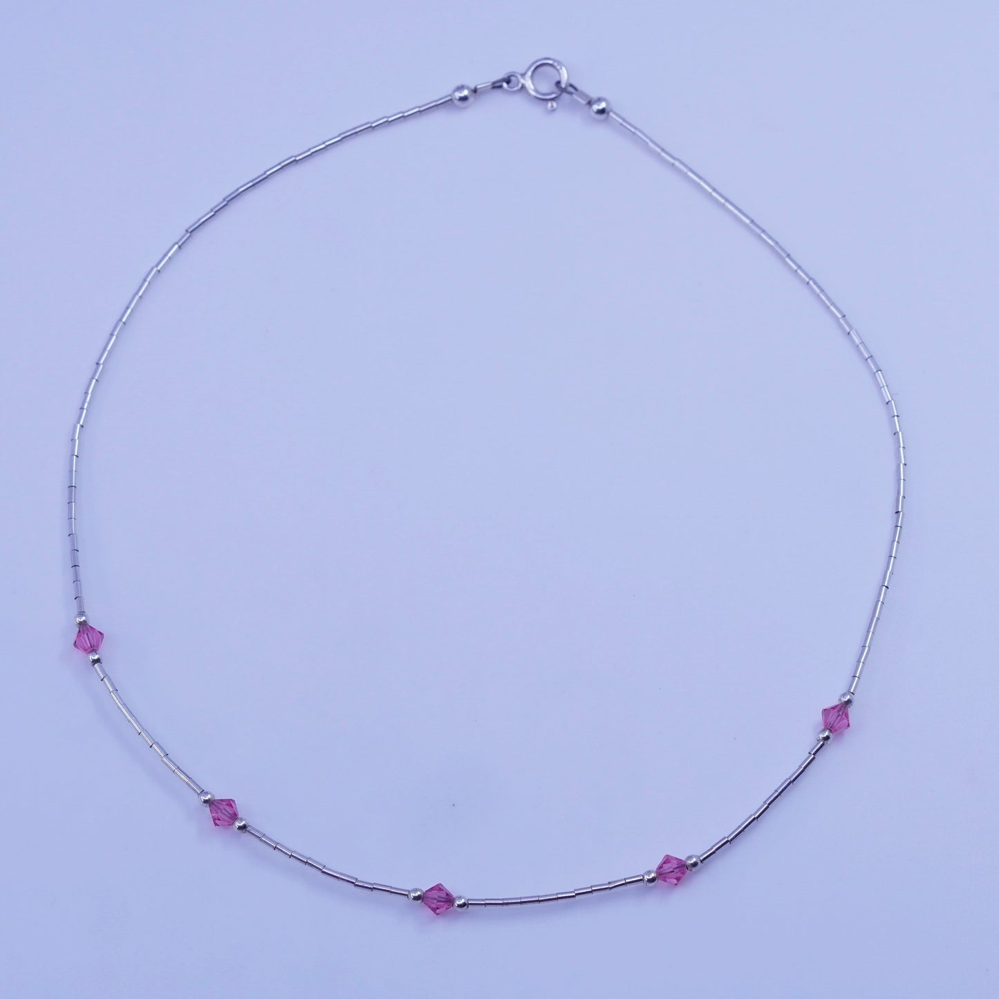 14”, Native American Sterling 925 liquid silver necklace pink crystal beads