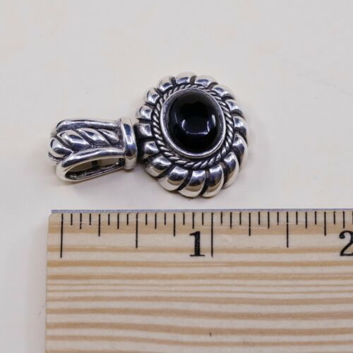 Vtg Sterling Silver Handmade Pendant solid 925 silver w/ Obsidian, stamped 925