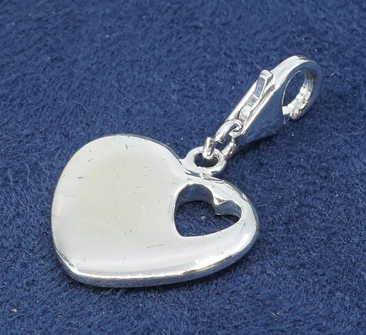 vtg sterling silver handmade pendant, 925 heart charm