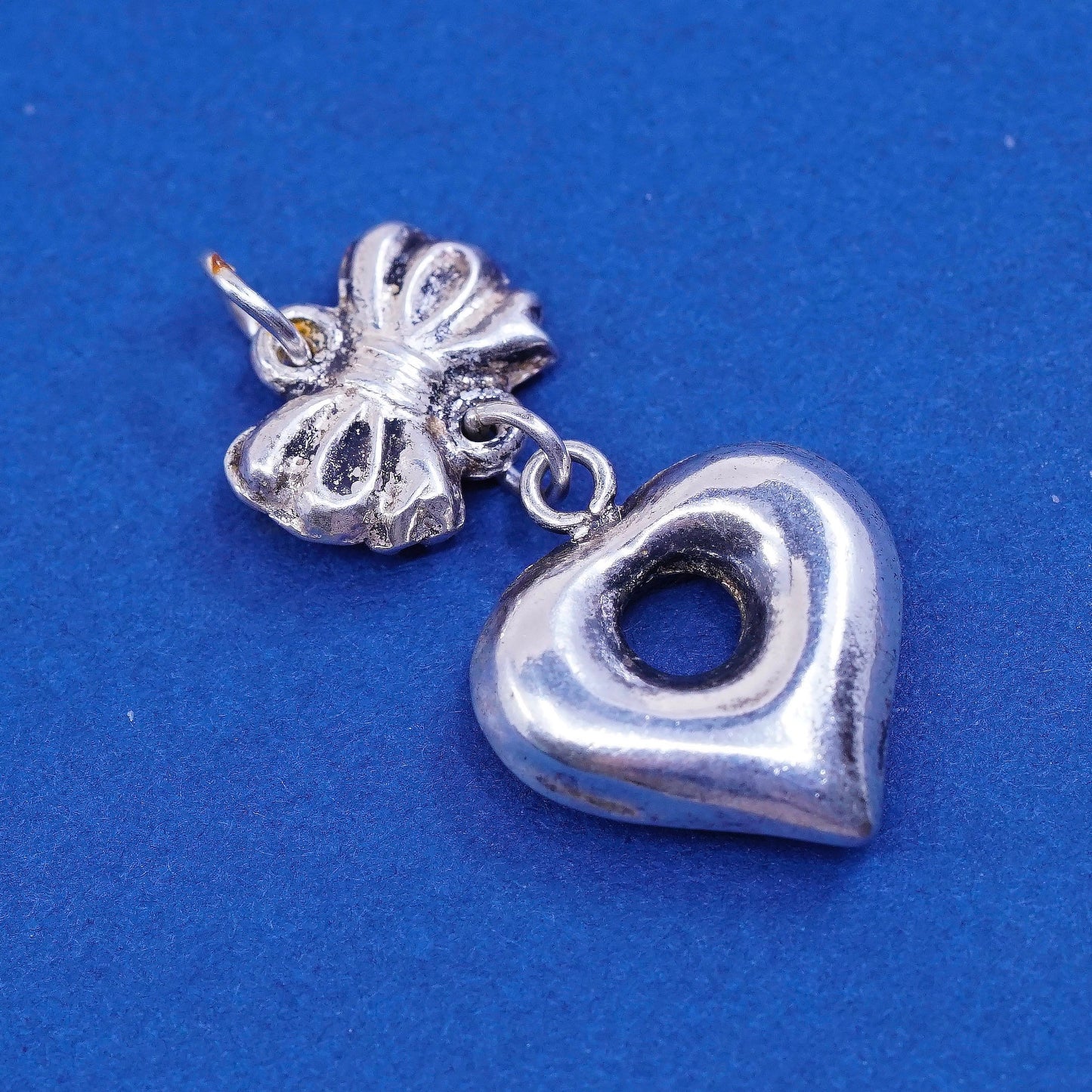 Vintage sterling silver handmade pendant, 925 heart charm