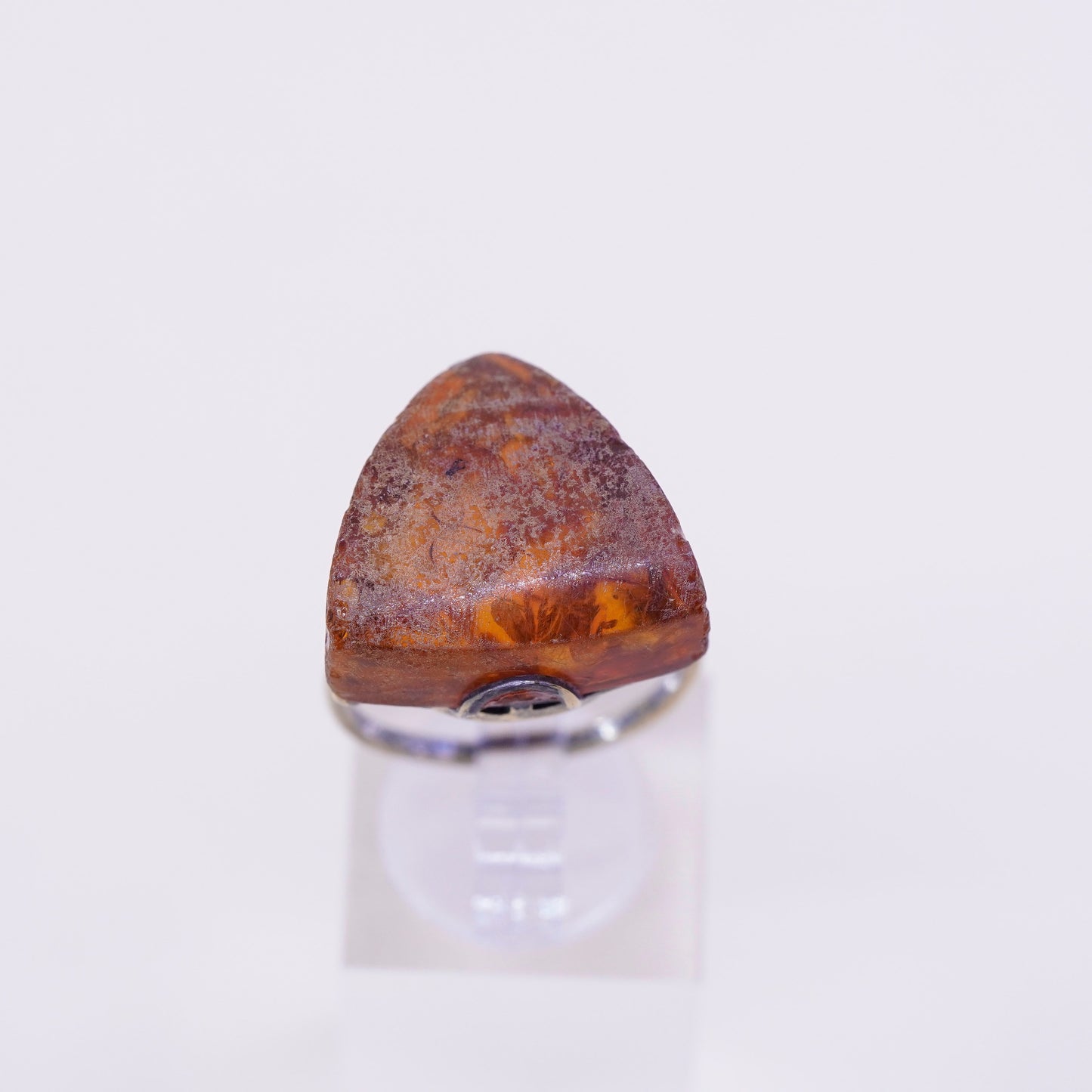 Size 7.5, Soviet Union USSR 875 silver 18k natural Baltic amber ring modernist