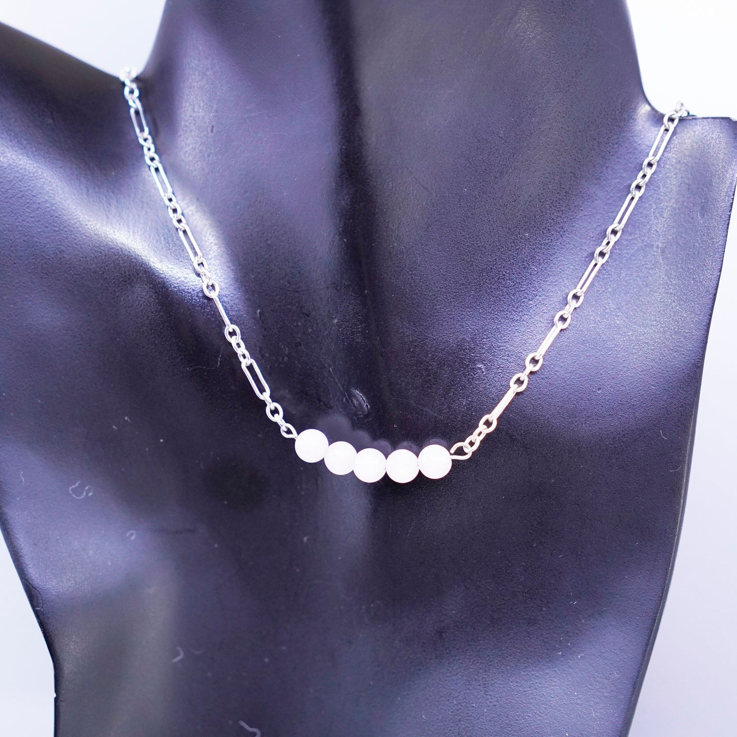 21”, vintage Sterling 925 silver handmade elongated necklace moonstone beads