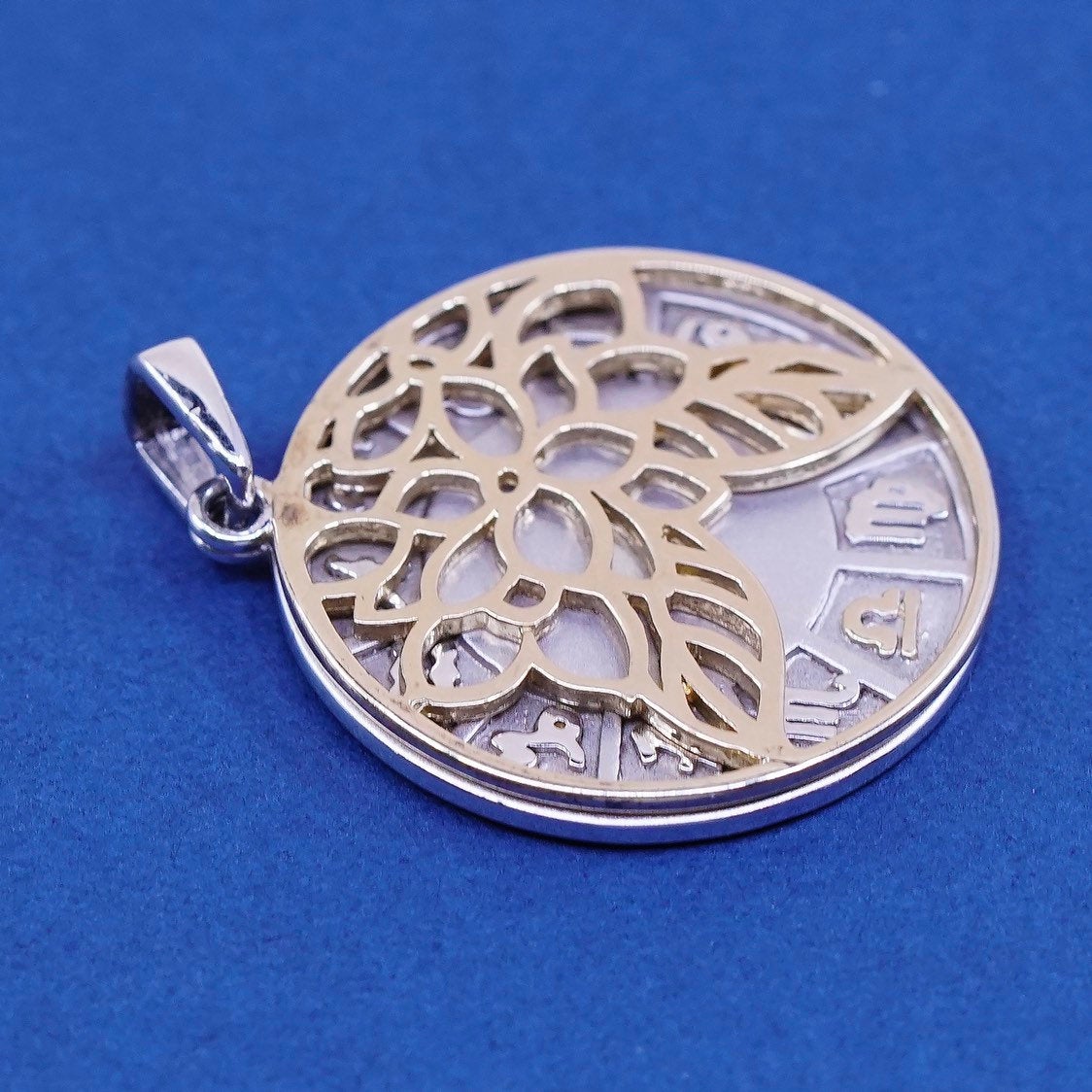 vtg Two Tone sterling silver Handmade pendant, 925 Libra Filigree flower