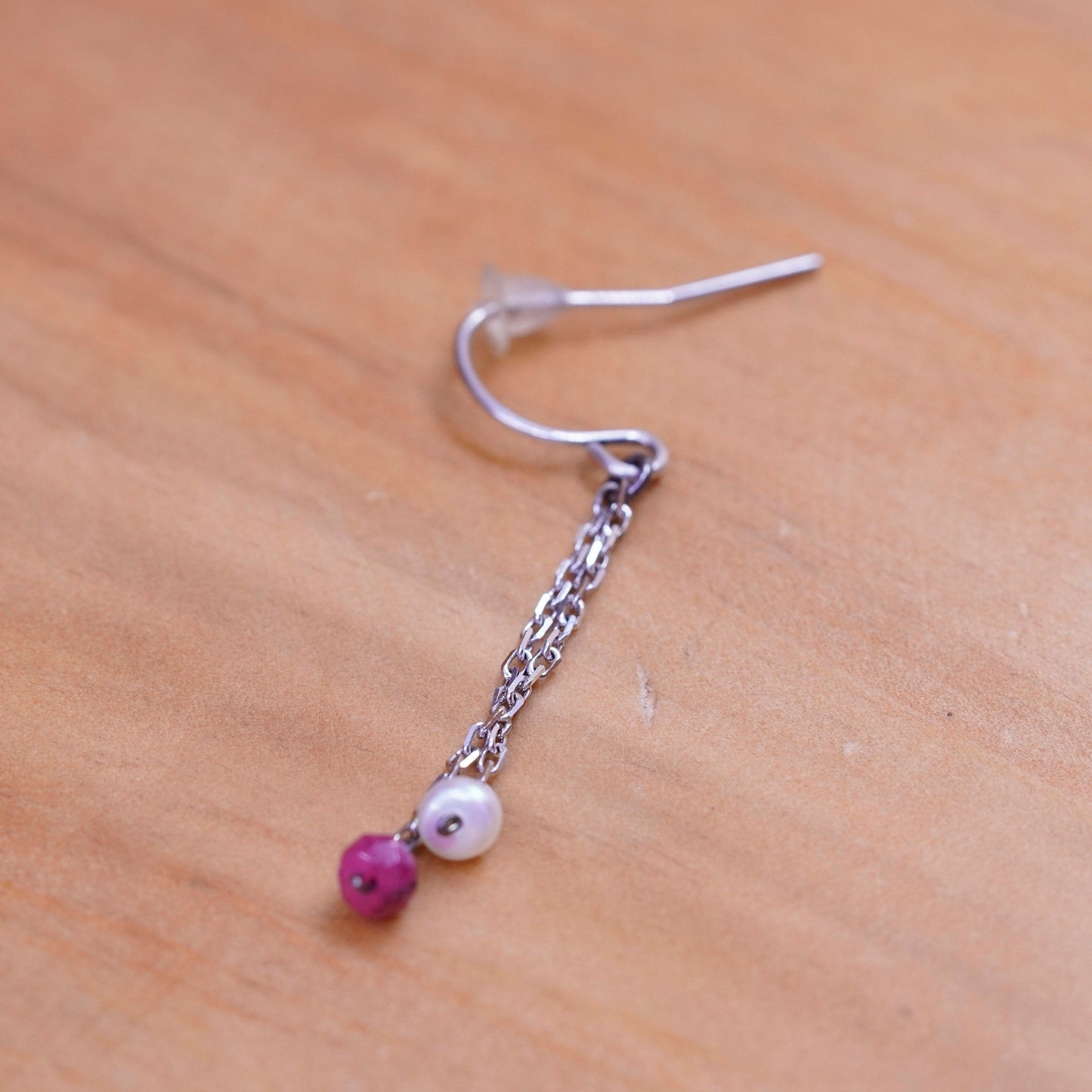 Vintage Sterling 925 silver handmade earrings with pearl and ruby beads