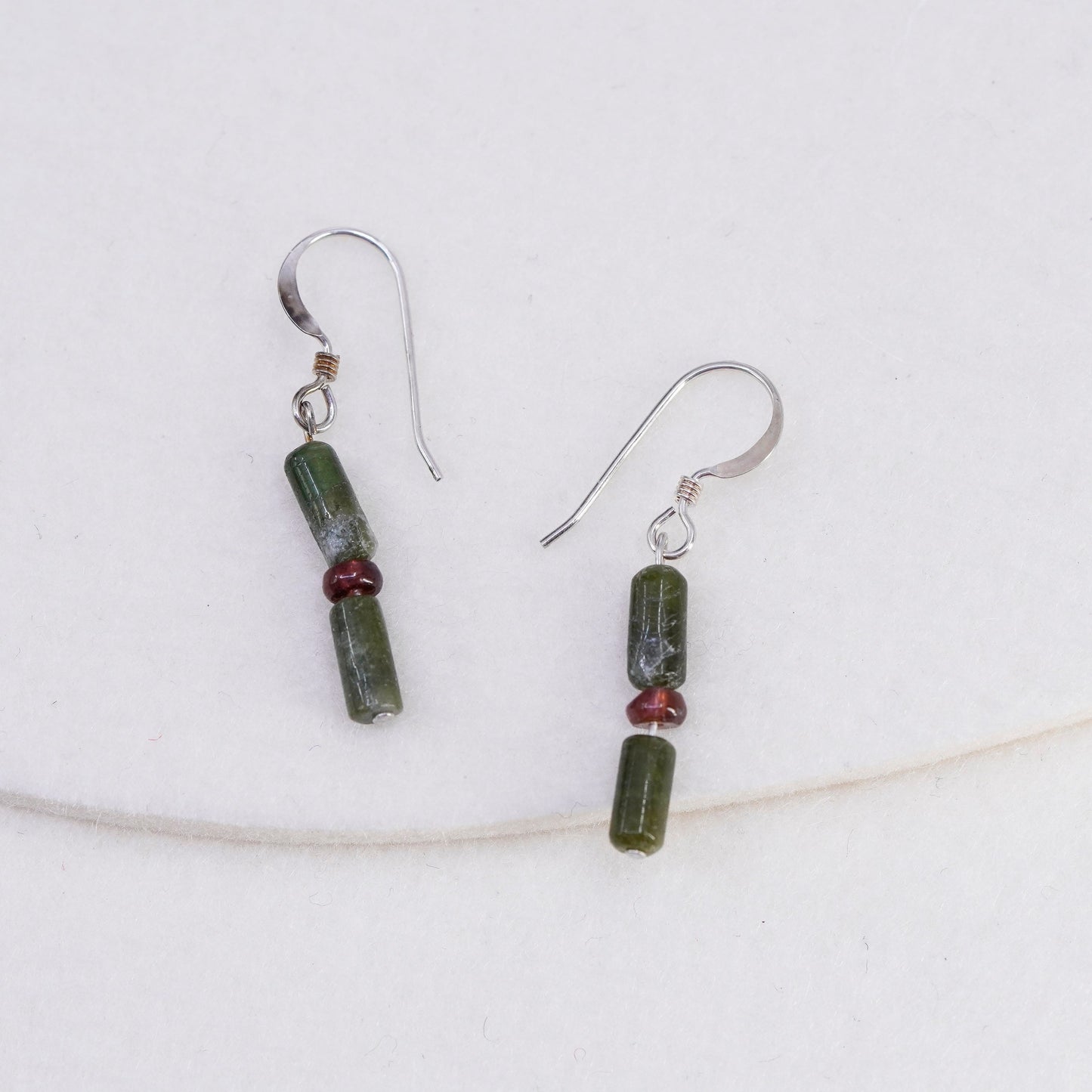 Vintage Sterling 925 silver handmade earrings with jade tube