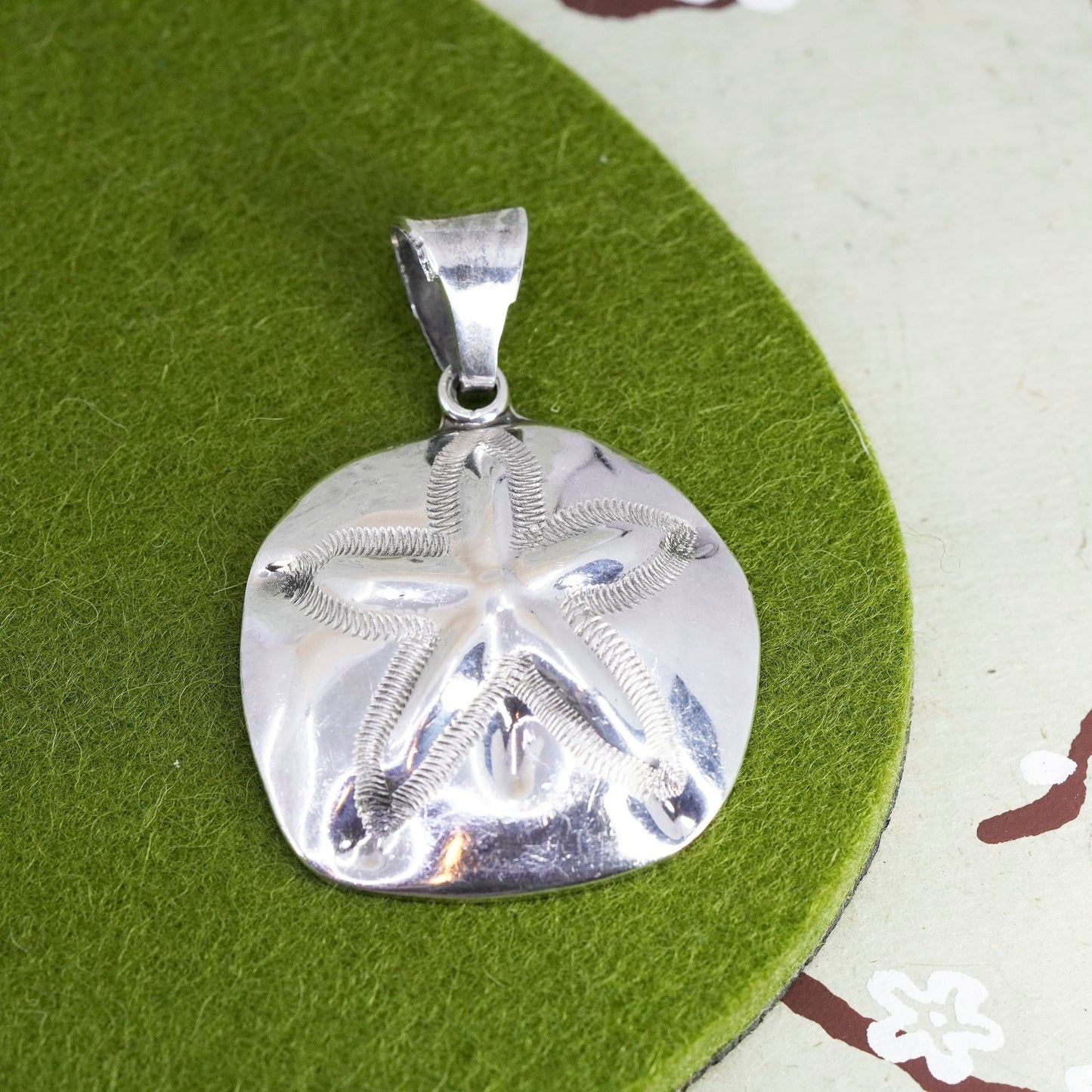 Vintage sterling silver handmade pendant, 925 sand dollar