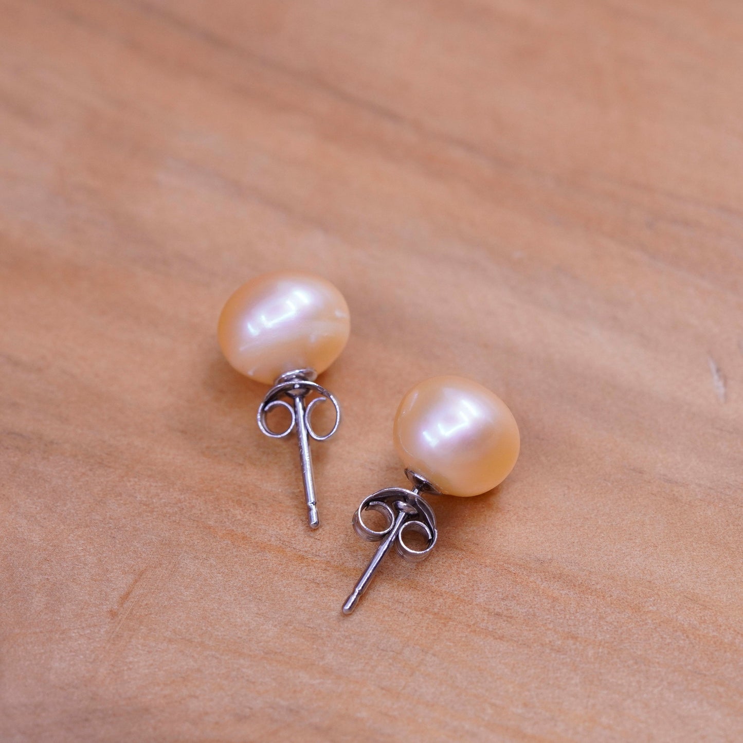 Vintage Sterling silver handmade earrings, 925 orange pearl studs