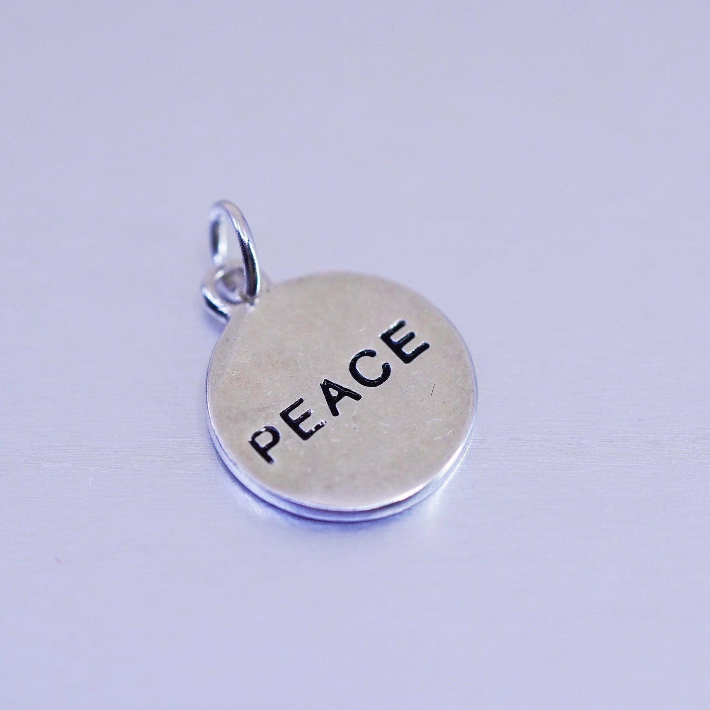 antique sterling 925 silver tag charm pendant engraved Chinese letter “peace”