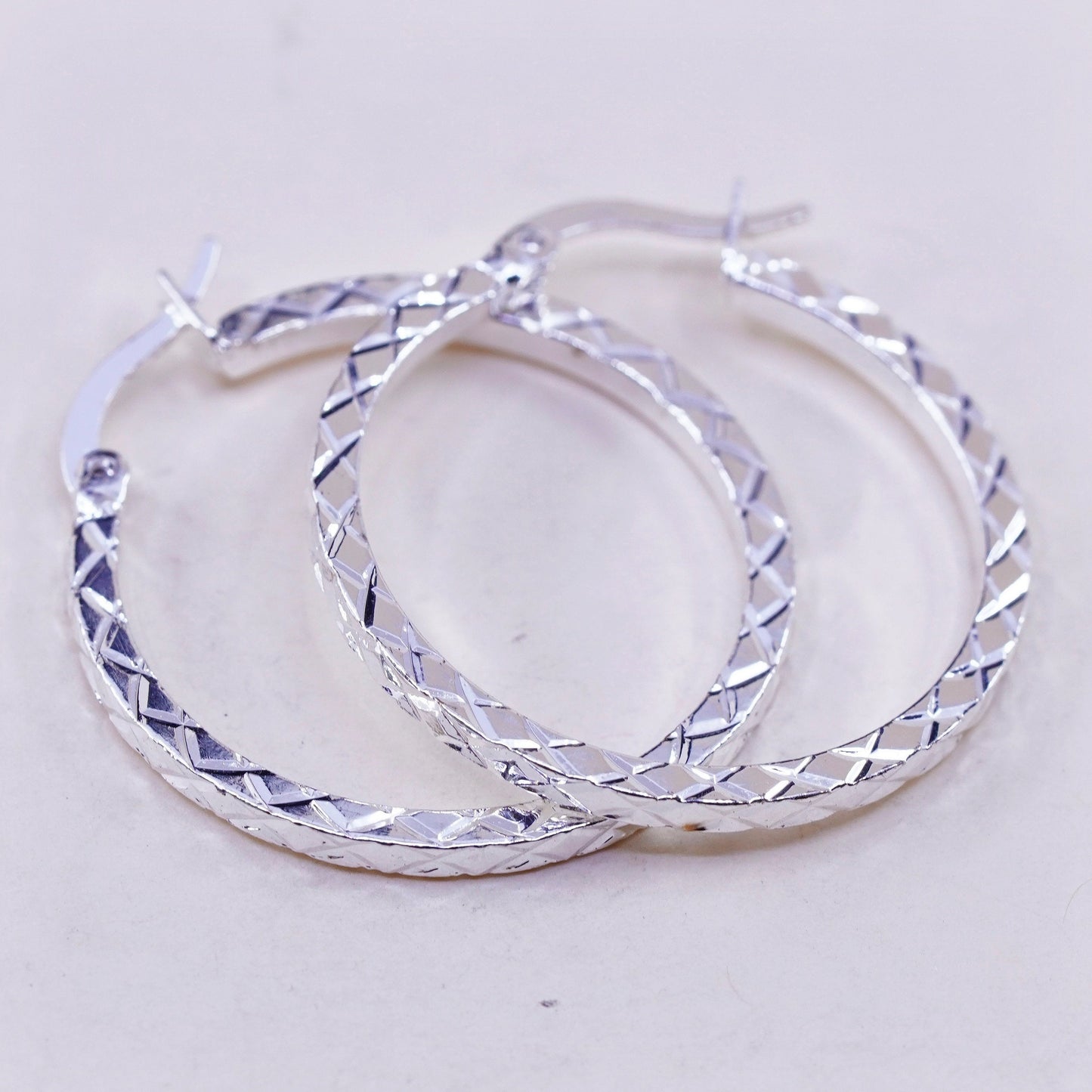 1”, Vintage sterling silver loop earrings, textured minimalist primitive hoops