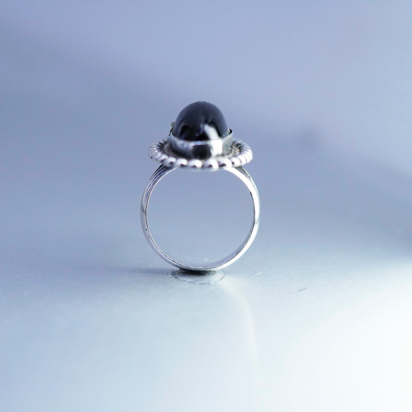 Size 6.5 vintage Sterling 925 silver handmade ring with onyx and beads