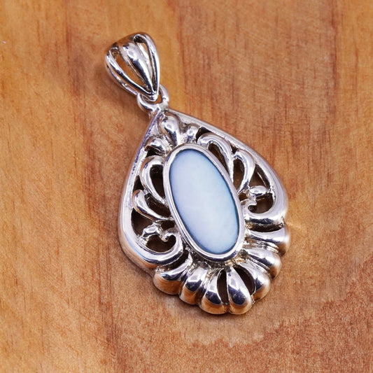 Vintage Sterling silver handmade pendant, 925 filigree pendant mother of pearl