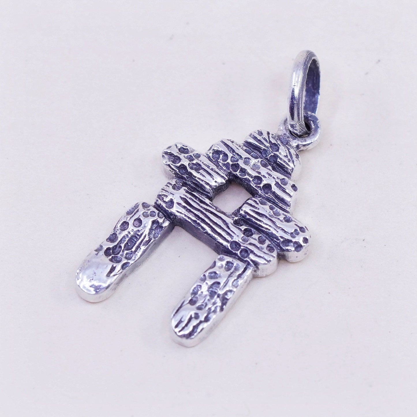 Vintage handmade sterling silver charm, 925 stacked stone landscape pendant