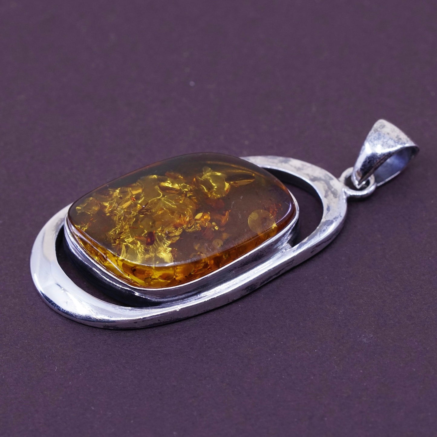 Vintage modern Sterling 925 silver handmade pendant with Amber pendant