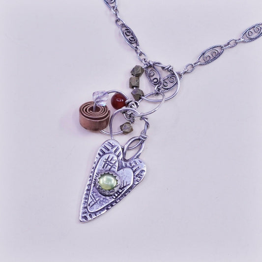 16”, Artisan Roggio sterling silver necklace 925 filigree peridot heart Pendant
