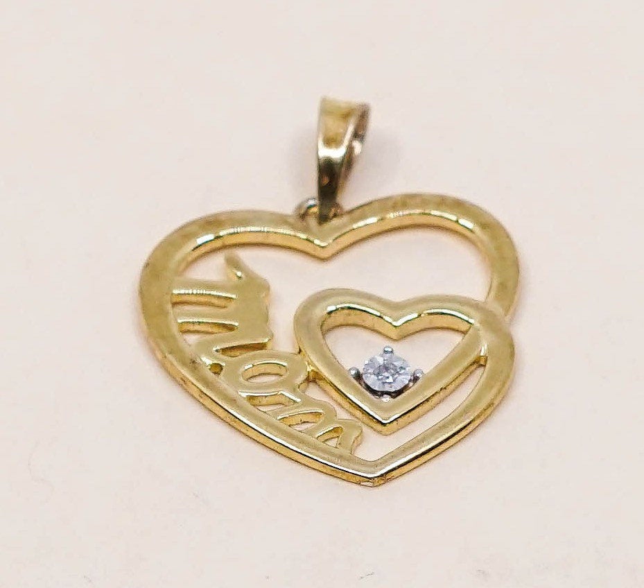 VTG Sterling silver Pendant, solid 925 silver heart with real diamond