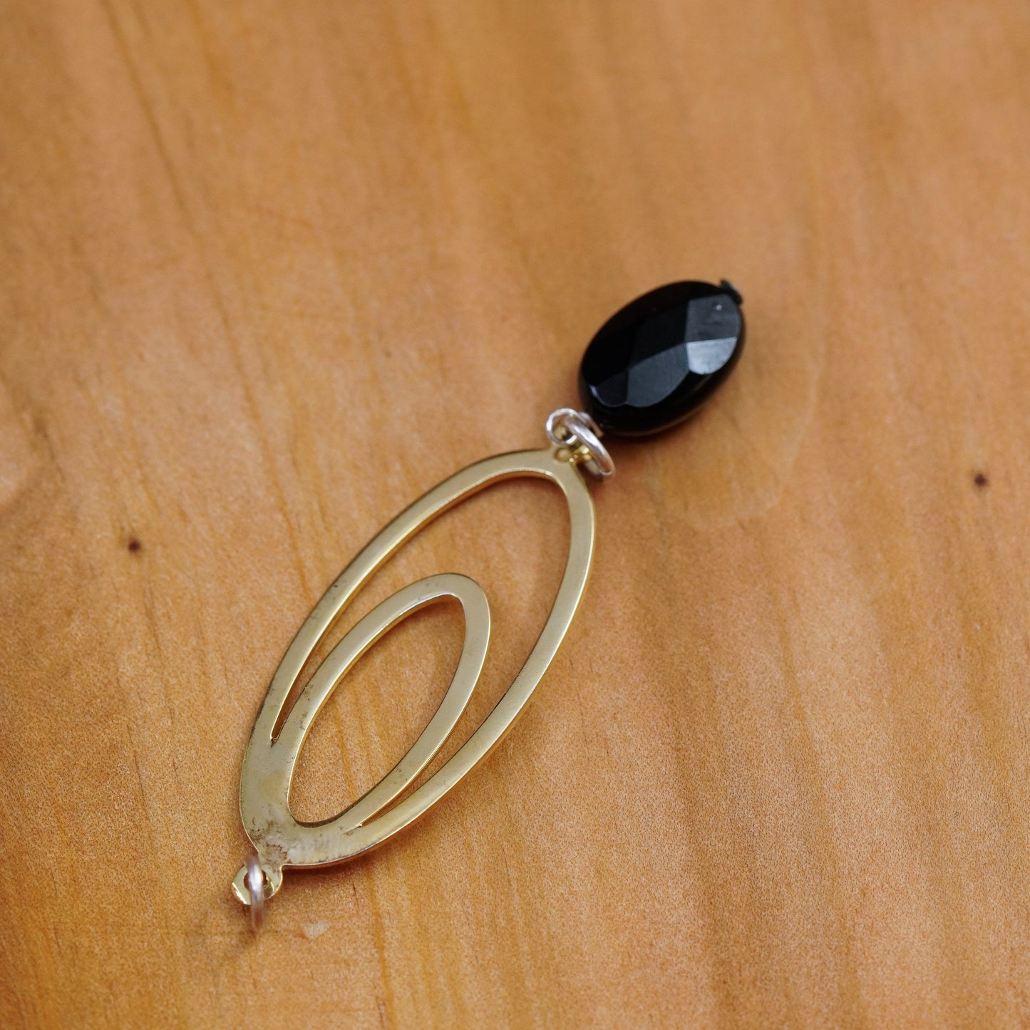 vermeil gold over Sterling silver pendant, 925 oval with obsidian