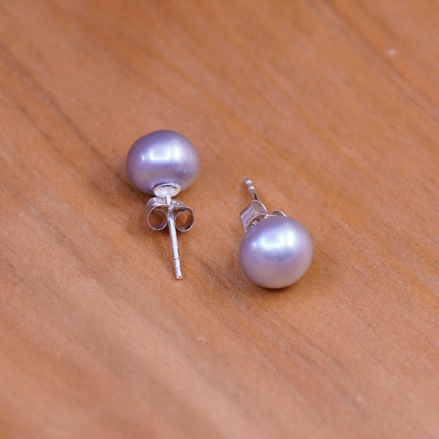 Vintage Sterling silver handmade earrings, 925 gray pearl studs