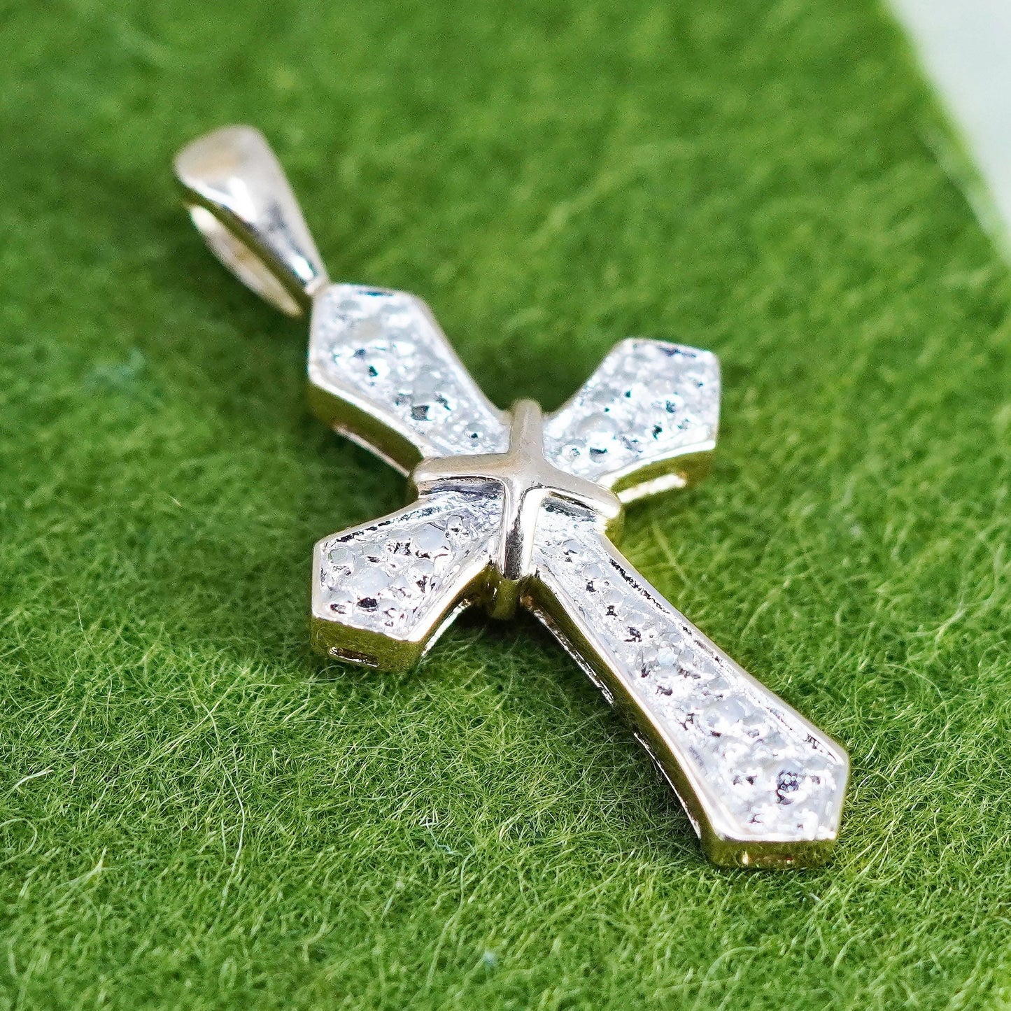 vintage vermeil Gold over Sterling silver pendant, 925 cross pendant diamond