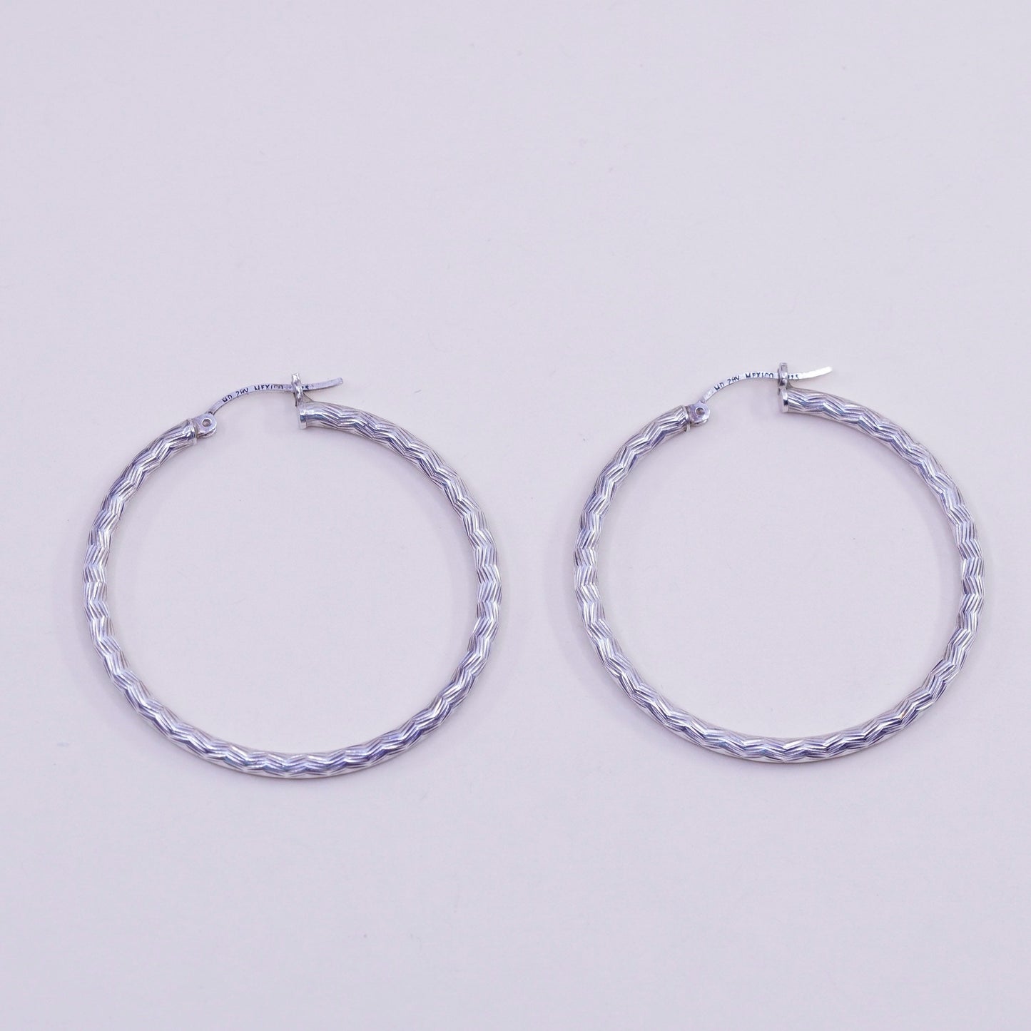 1.75”, vtg sterling silver loop earrings, textured minimalist primitive hoops
