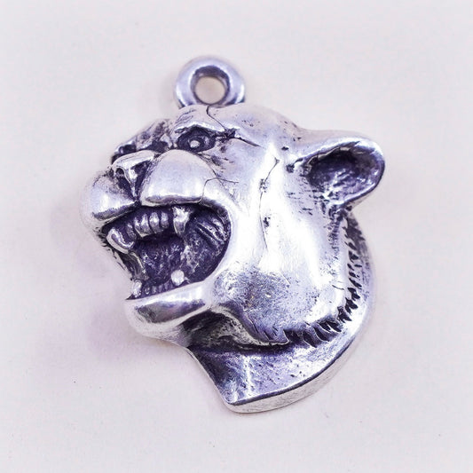 Vintage sterling silver handmade charm, 925 leopard cat lion pendant