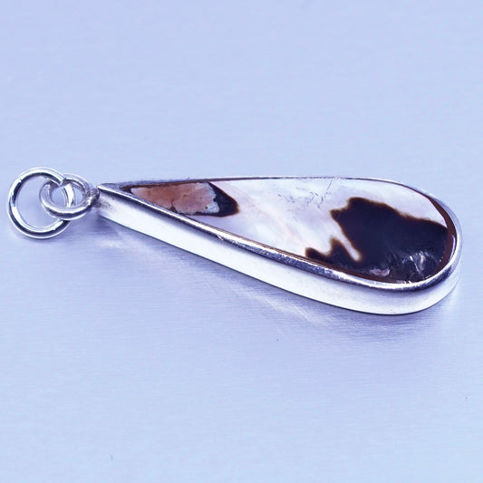 antique sterling 925 silver teardrop pendant with mother of pearl