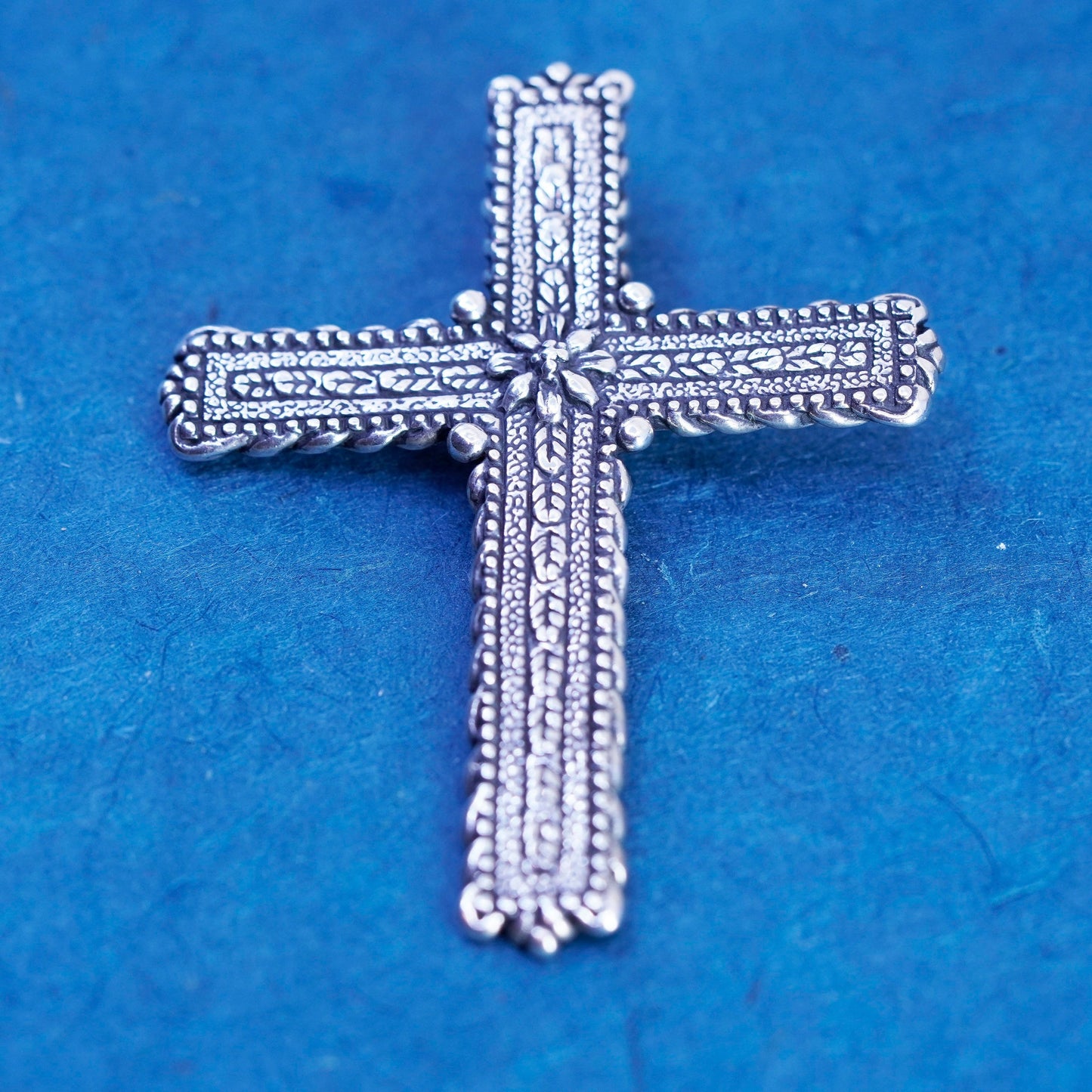 Vintage sterling silver handmade pendant, textured 925 cross