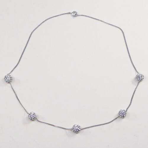 18”, 1mm, Vtg 925 Sterling Silver Curb chain W/ Swarovski Crystal Beads necklace