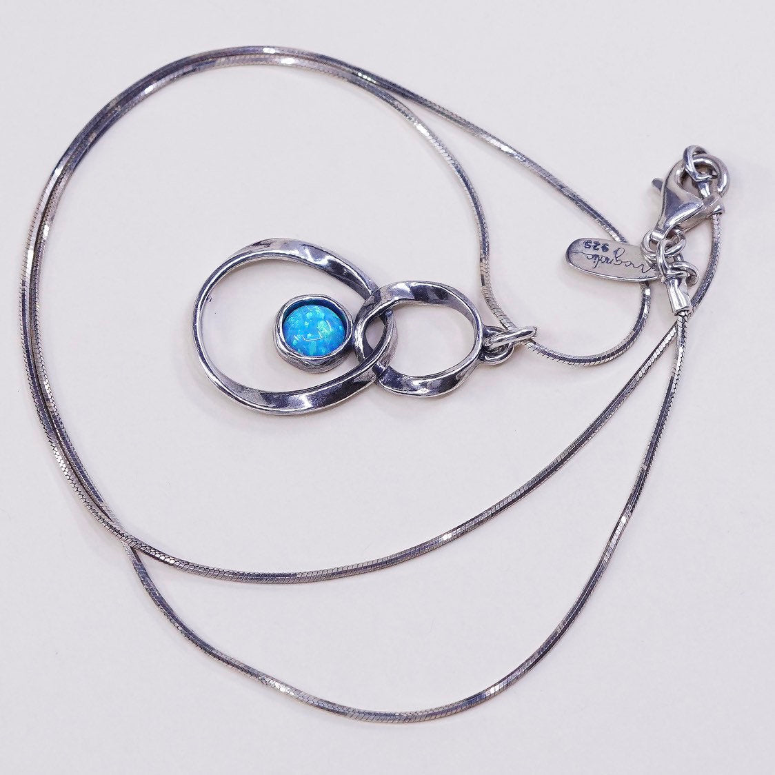 16", 1mm, vtg shablool sterling silver snake chain w/ handmade opal pendant