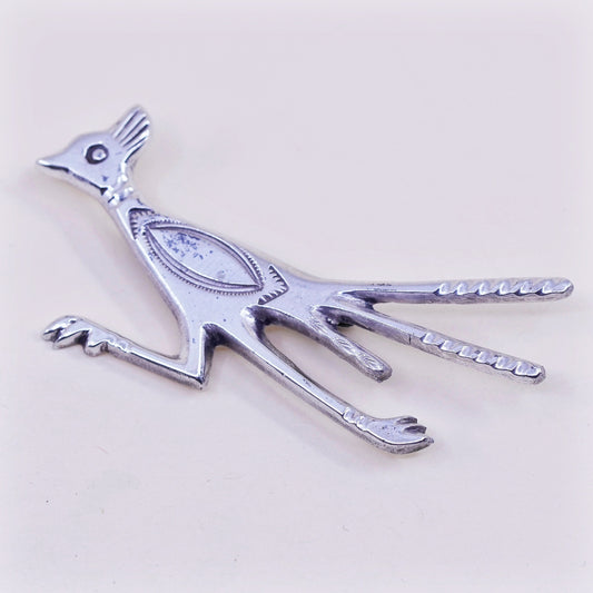 Vintage Navajo sterling silver handmade brooch, 925 roadrunner bird pin