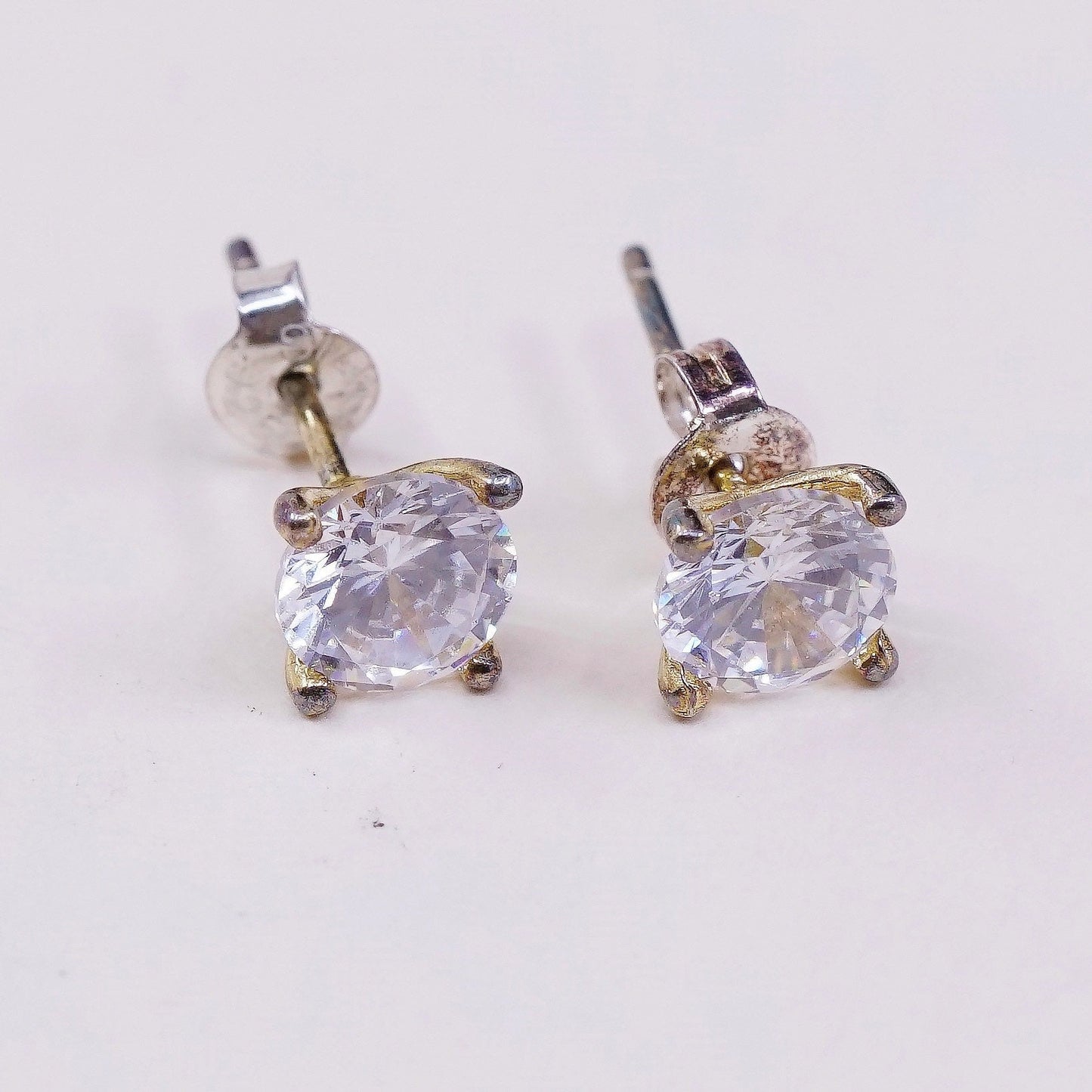 5mm, vtg sterling silver genuine cz studs, fashion minimalist earrings