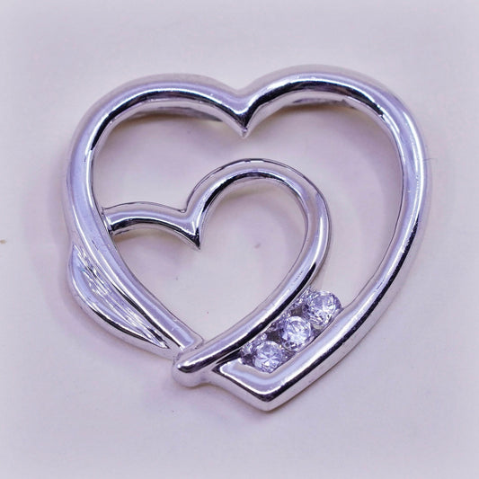 Vintage sterling silver pendant, 925 double hearts with Swarovski crystal