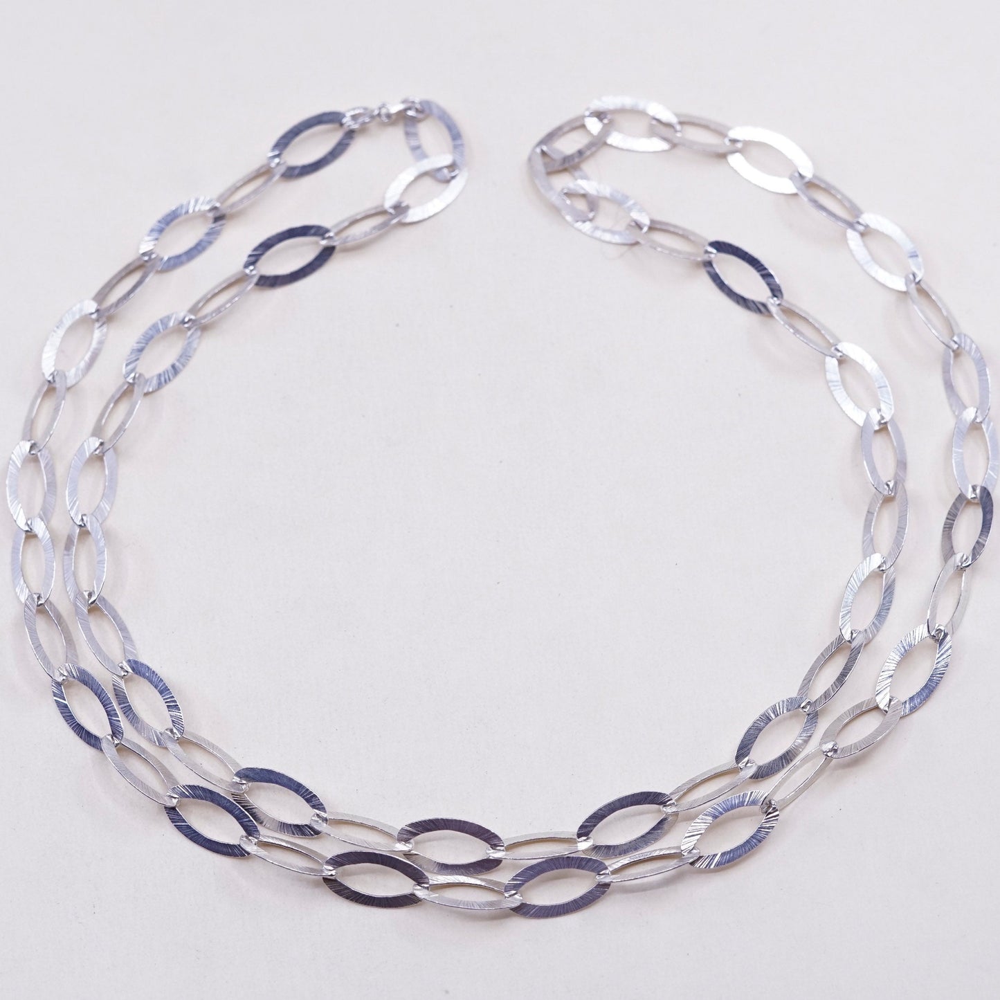 30”, KA 1772 sterling silver flatten textured oval chain, Italy 925 necklace