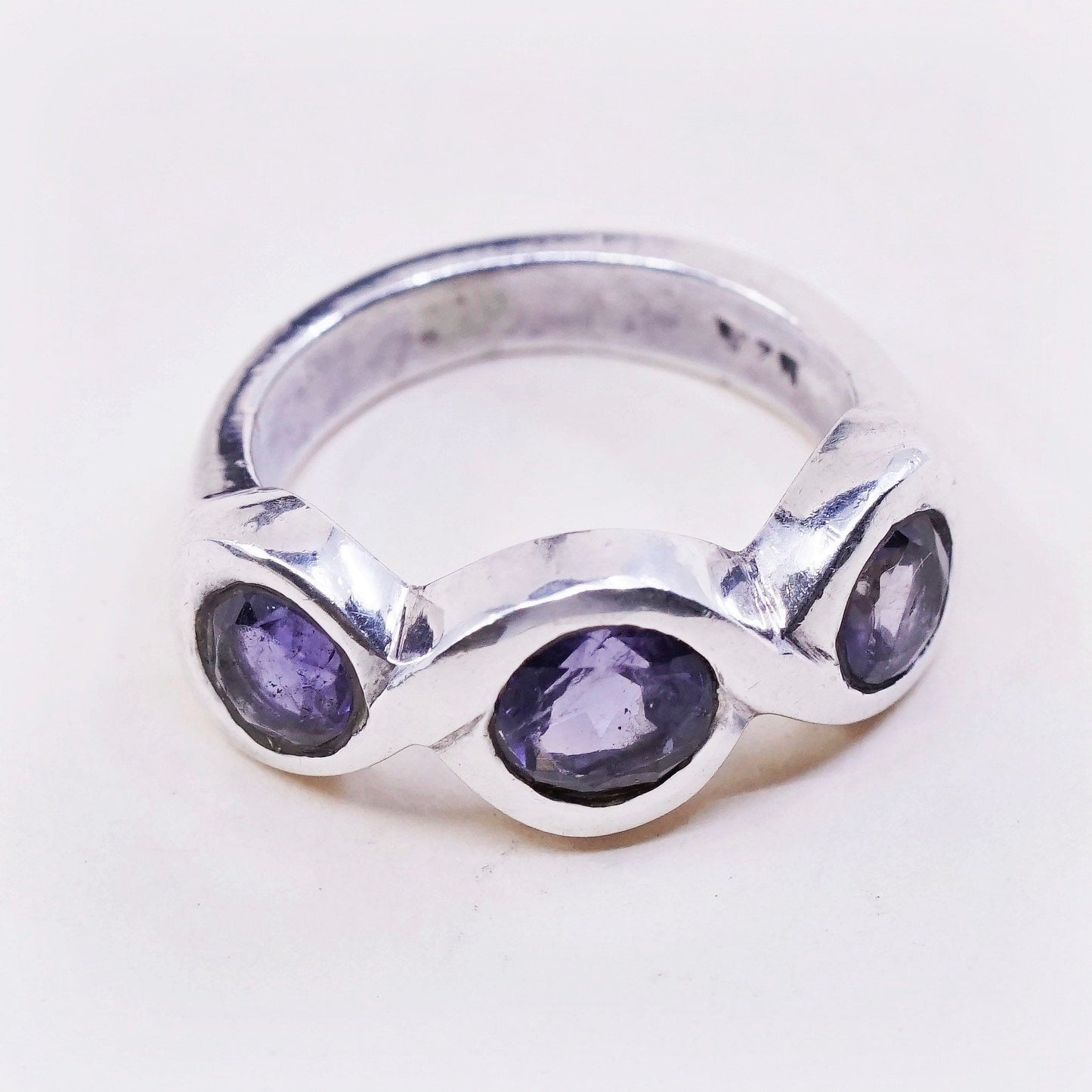 Size 5.25, vintage Sterling silver handmade ring, 925 band with amethyst