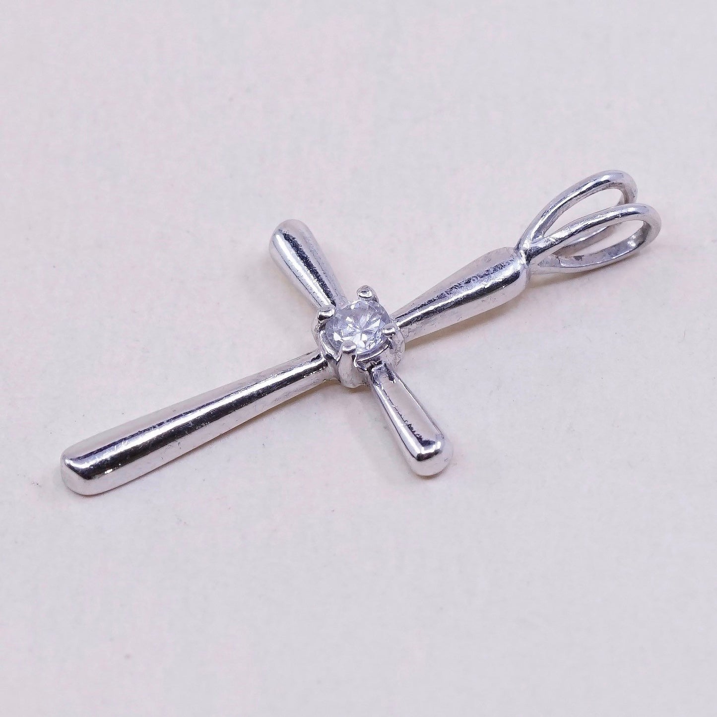 Vintage sterling silver pendant, 925 silver cross handmade pendant, crystal